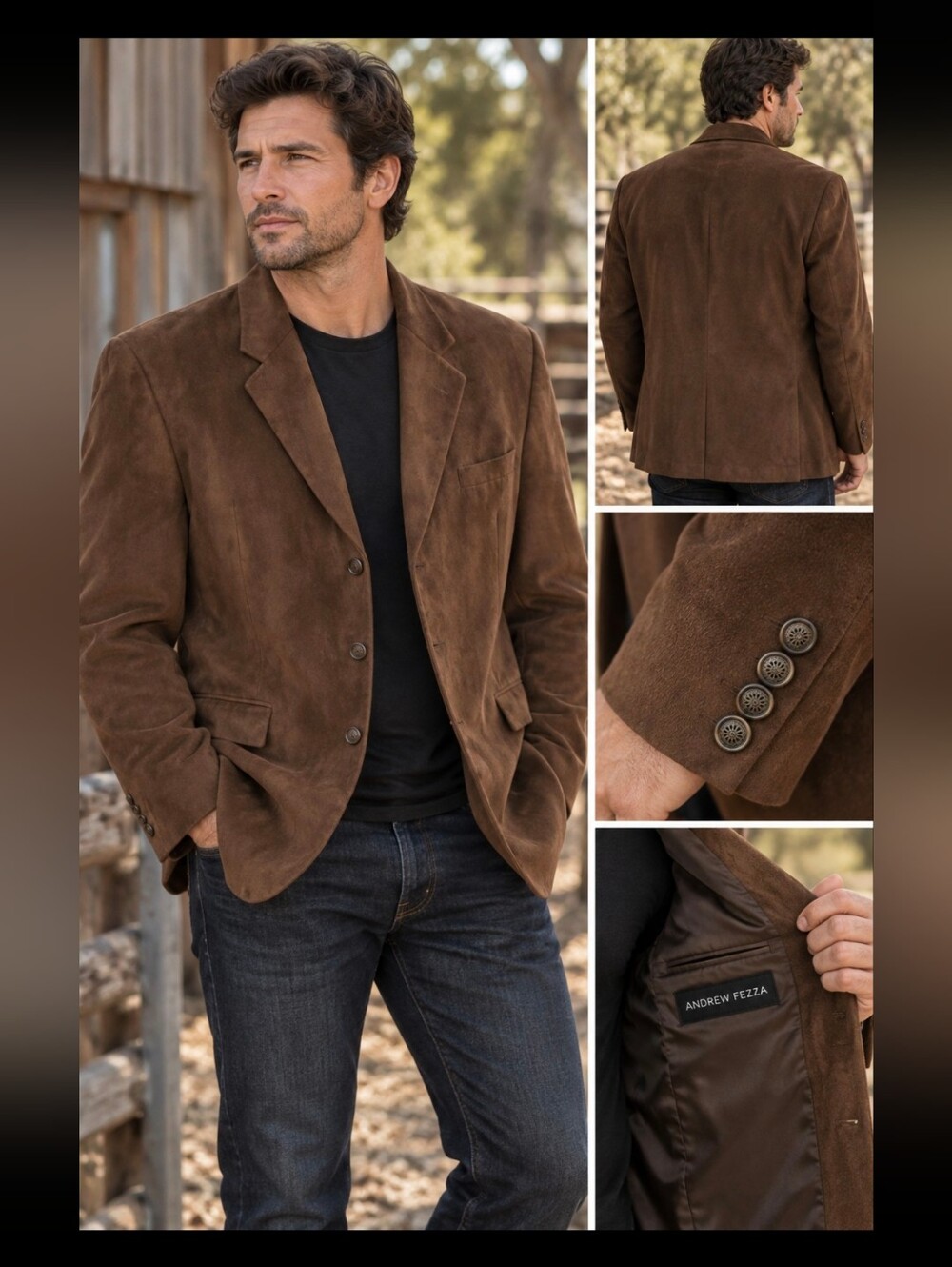 Andrew Fezza Men’s 46R Brown Faux Suede Blazer Sport Coat
